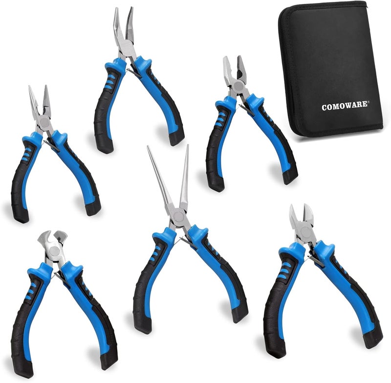 COMOWARE 6-Piece Mini Pliers Set, Multi-Function Precision Tools with Needle, Bent & Cutting Tips for Electronics, DIY & Crafting - Image 1